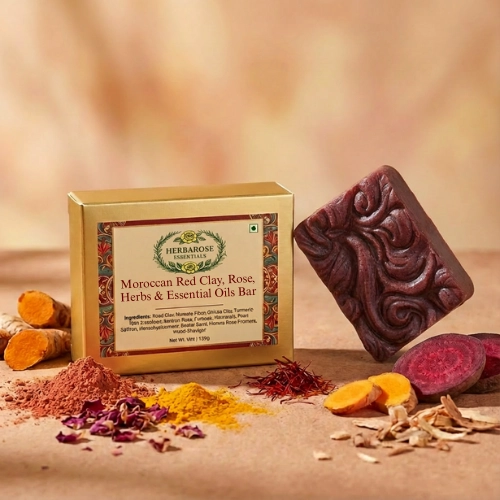 Moroccan Red Clay, Rose, Herbs & Essential Oils Bar-img1 Moroccan Red Clay, Rose, Herbs & Essential Oils Bar-img1